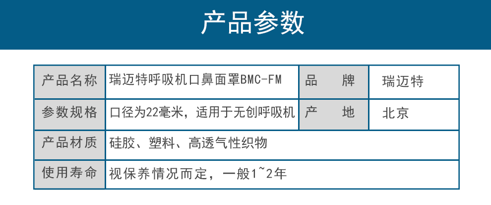 瑞迈特bmc呼吸机口鼻面罩